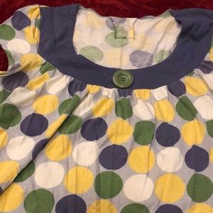 Baby doll blouse, size XL, blue, white, green and yellow large polka dots